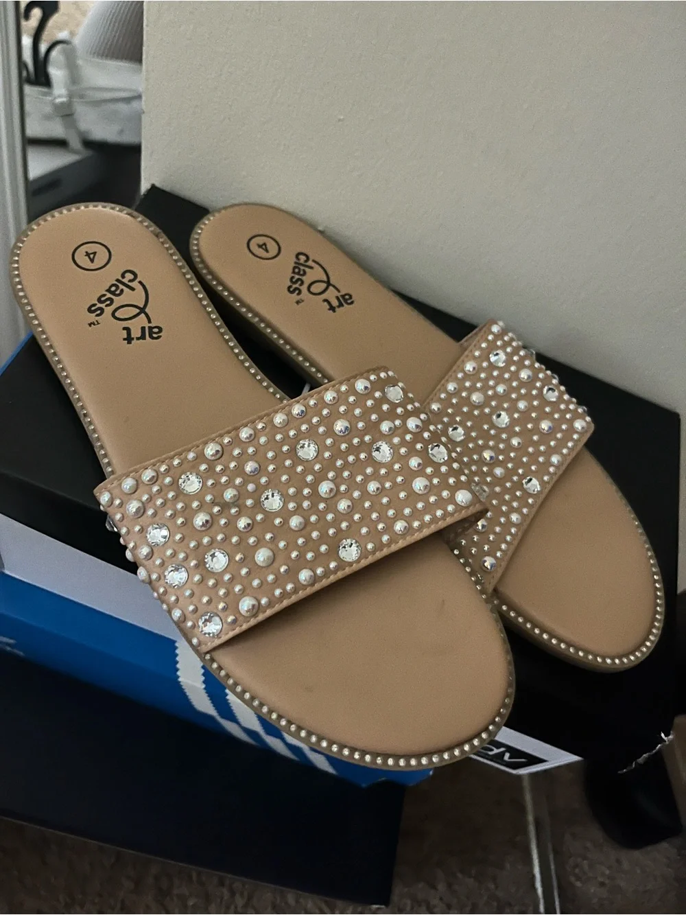 art class Nude Pearl & Crystal Slide Sandals